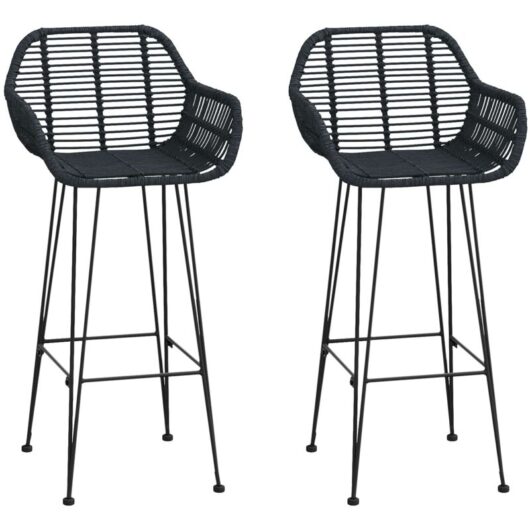 Bar Chair 2 pcs Black 55 x 52 x 105 cm Rattan and Iron vidaXL