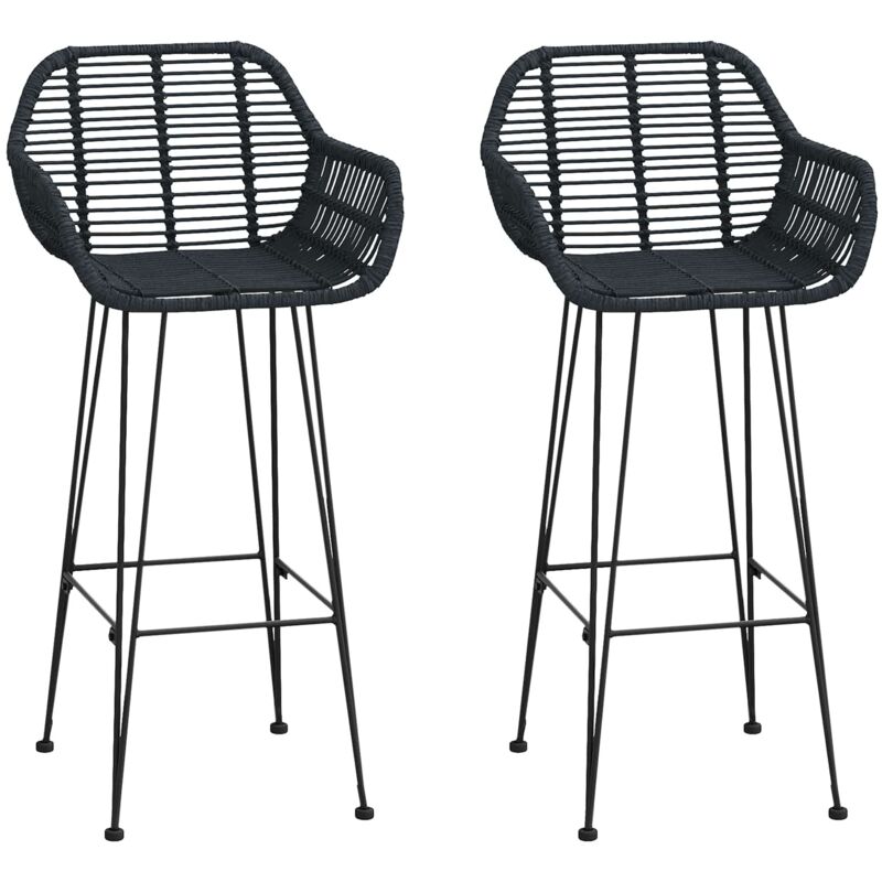 Bar Chair 2 pcs Black 55 x 52 x 105 cm Rattan and Iron vidaXL