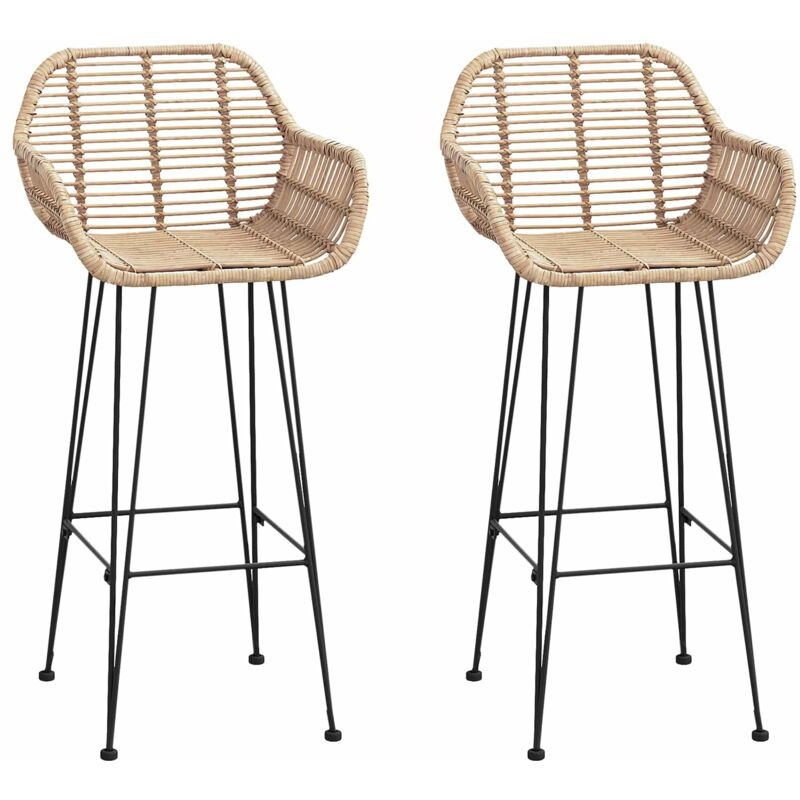 Bar Chair 2 pcs Natural 55 x 52 x 105 cm Rattan and Iron vidaXL