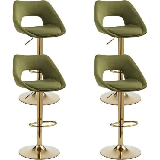 Bar Stools 4Pcs in Velvet Modern Swivel Counter Chairs with Hollow Backrest for Home Bar Kitchen, Green, Wahson
