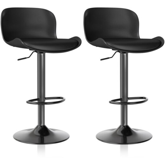 Bar stool Set of 2, 360° swivel chair, height-adjustable,Black