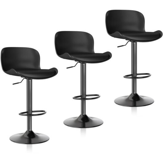 Bar stool Set of 3, 360° swivel chair, height-adjustable,Black