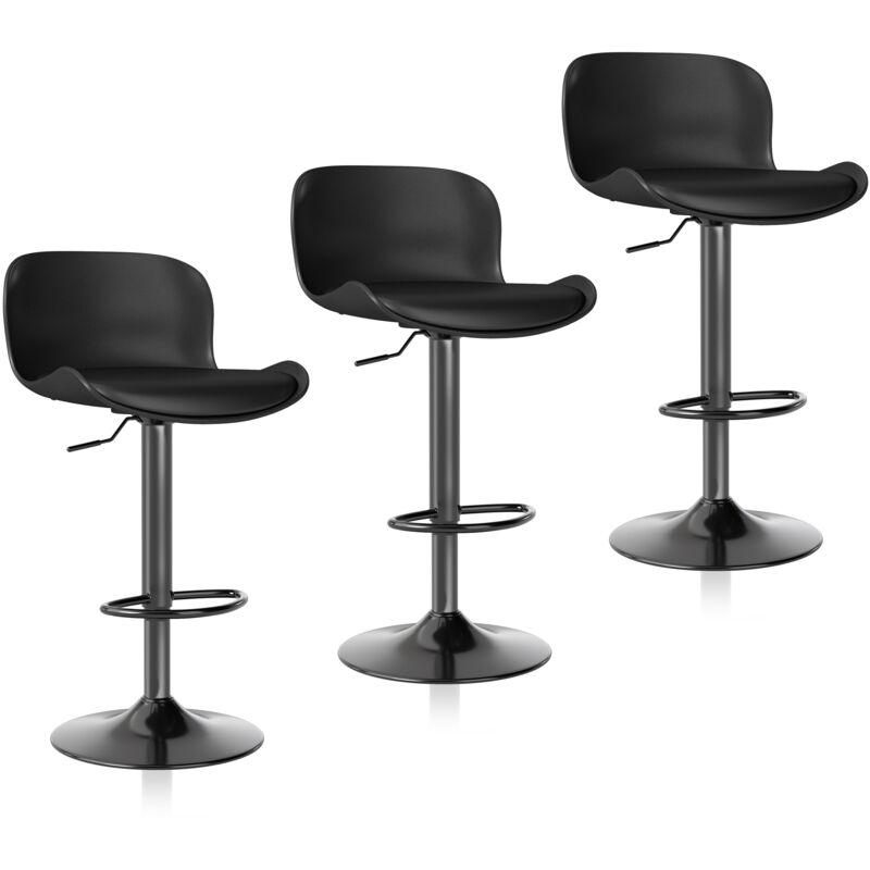 Bar stool Set of 3, 360° swivel chair, height-adjustable,Black