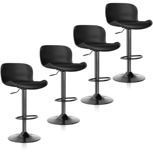 Bar stool Set of 4, 360° swivel chair, height-adjustable,Black