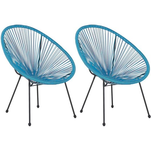 Beliani - 2 Accent Chair Set Round Rattan Weave Steel Living Room Blue Acapulco ii