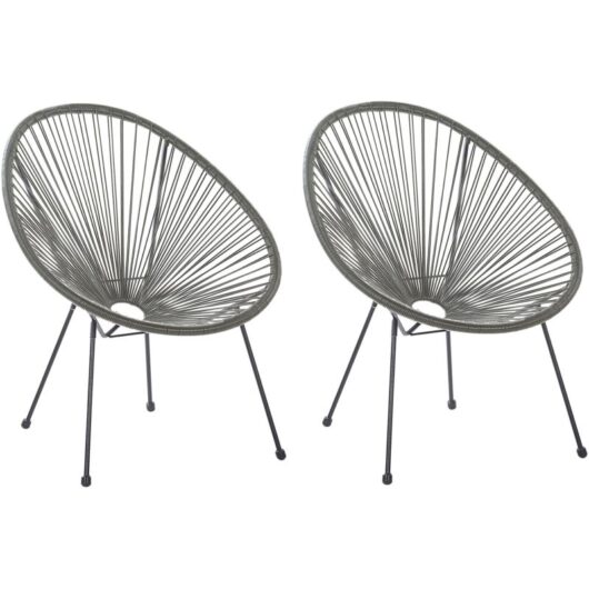 Beliani - 2 Accent Chair Set Round Rattan Weave Steel Living Room Dark Grey Acapulco ii