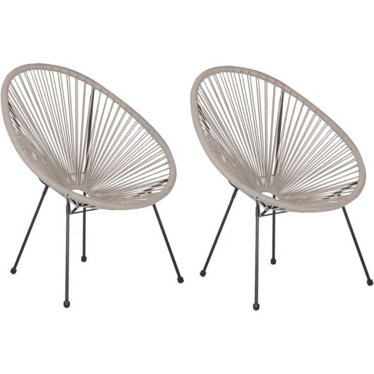 Beliani - 2 Accent Chair Set Round Rattan Weave Steel Living Room Light Grey Acapulco ii