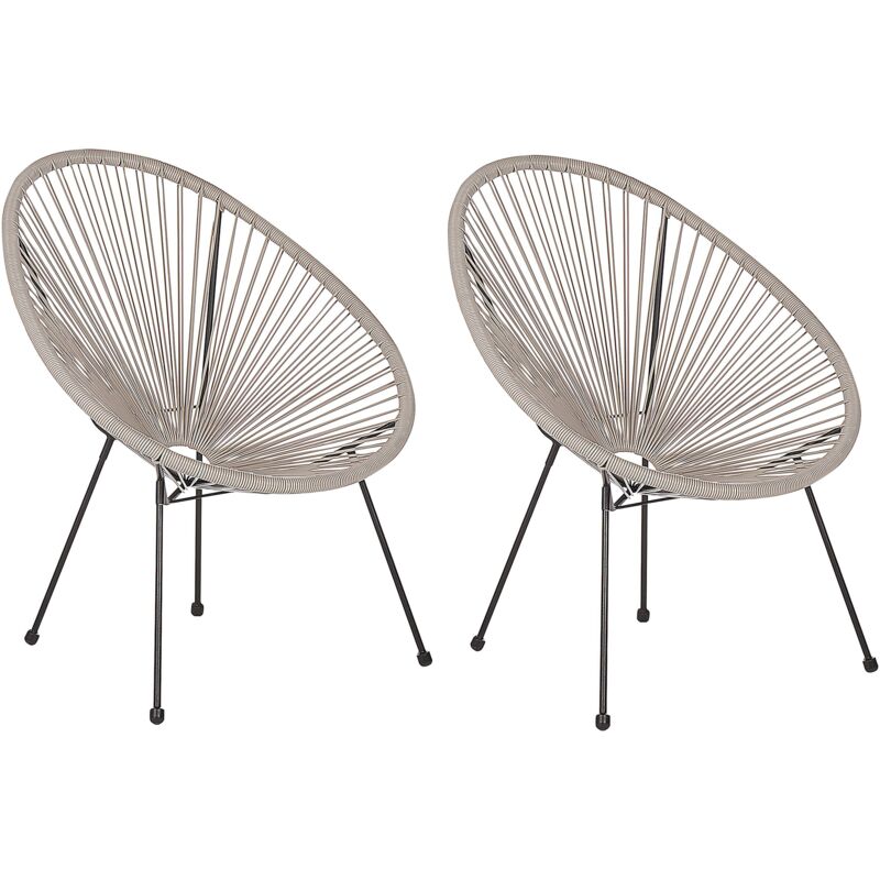 Beliani - 2 Accent Chair Set Round Rattan Weave Steel Living Room Light Grey Acapulco ii