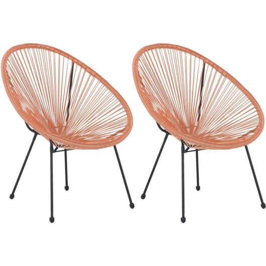 Beliani - 2 Accent Chair Set Round Rattan Weave Steel Living Room Orange Acapulco ii