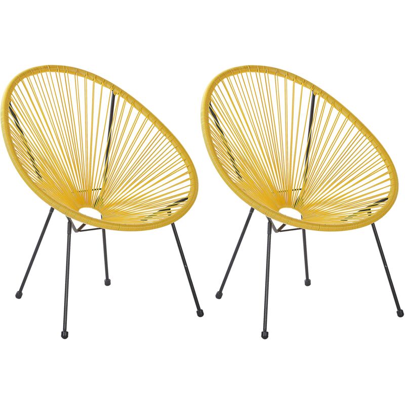 Beliani - 2 Accent Chair Set Round Rattan Weave Steel Living Room Yellow Acapulco ii