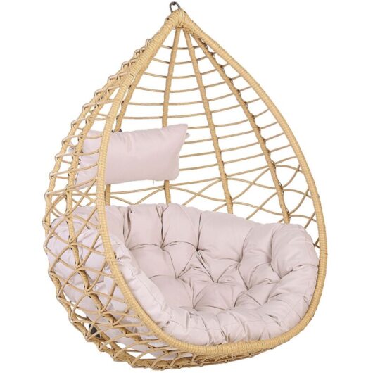 Beliani - Boho Beige Rattan Hanging Chair without Stand Indoor-Outdoor Wicker Arsita
