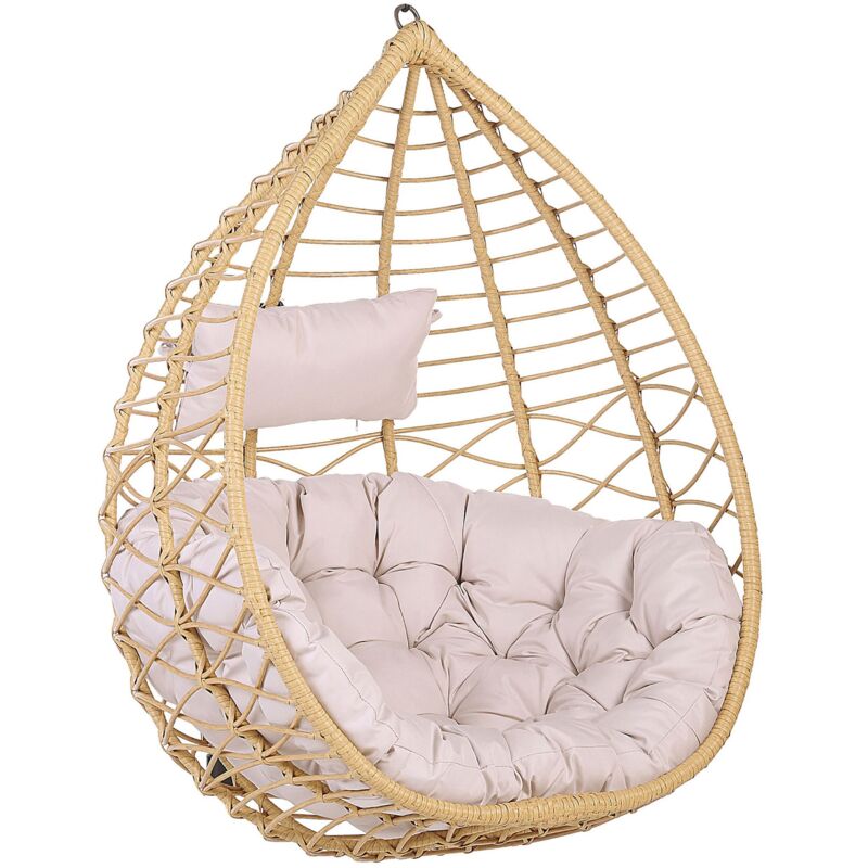 Beliani - Boho Beige Rattan Hanging Chair without Stand Indoor-Outdoor Wicker Arsita