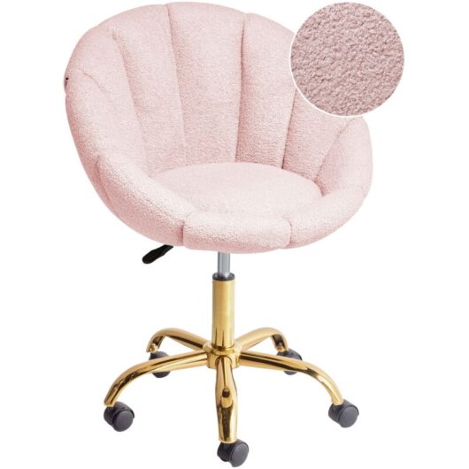 Beliani - Elegant Swivel Office Chair Adjustable Height Boucle Pastel Pink Annabelle