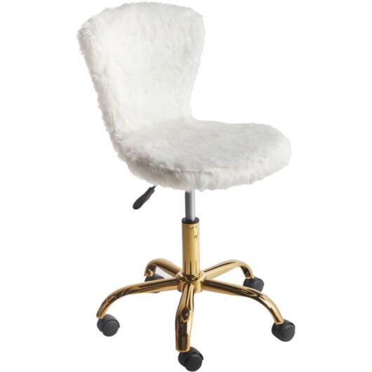 Beliani - Elegant Swivel Office Chair Adjustable Height Faux Fur White Margate