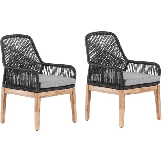 Beliani - Garden Dining Chairs Set of 2 Wicker Polypropylene Steel Frame Black Olbia