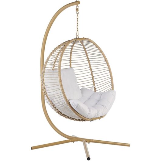 Beliani - Hanging Swing Chair Beige Boho Rope Metal Stand Chain Soft Cushion Arco