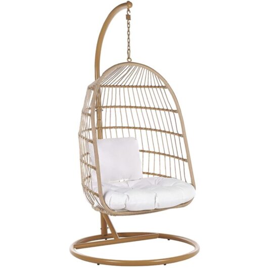 Beliani - Hanging Swing Chair Beige Boho Rope Steel Stand Chain Soft Cushion allera