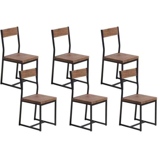 Beliani - Modern Contemporary Industrial Style 6 Chairs Kitchen Set Dark Wood Laredo