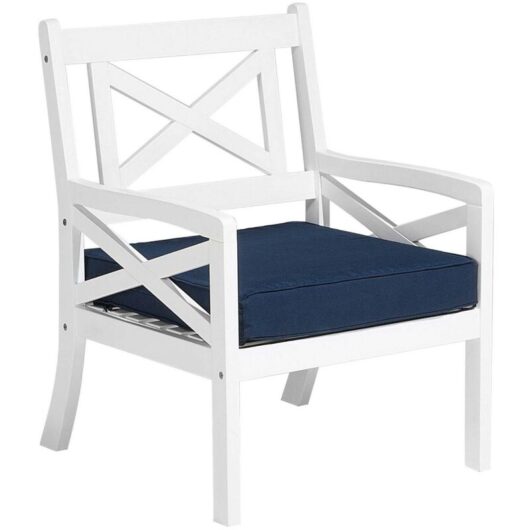 Beliani - Nautical Acacia Garden Patio Chair Armchair White with Blue Cushion Baltic