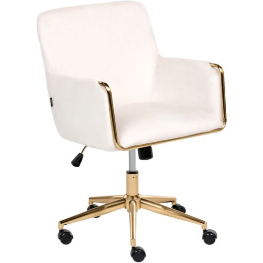 Beliani - Office Executive Chair Seat Adjustment Tilt Thick Padding Velvet Off-White Altona