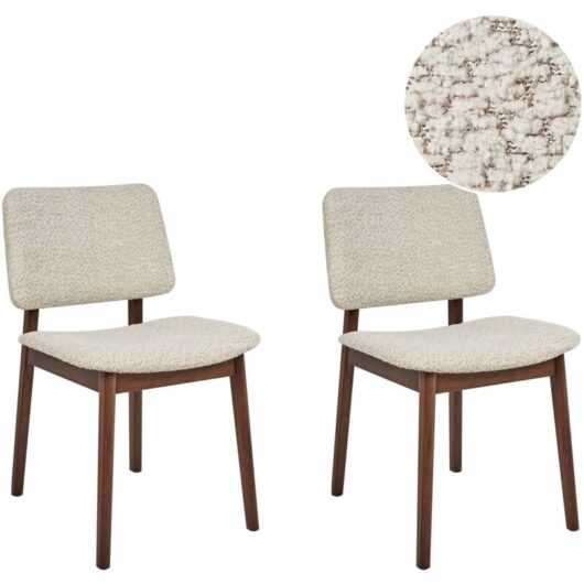 Beliani - Set of 2 Dining Chairs Beige Boucle Polyester Seat Dark Wood Frame Blane