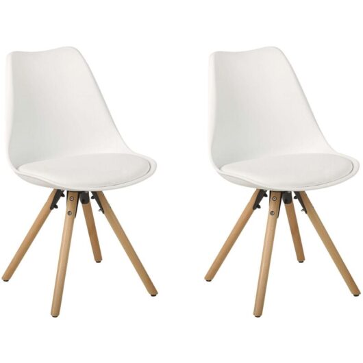 Beliani - Set of 2 Dining Chairs White Faux Leather Seat Solid Wood Legs Light Wood Dakota