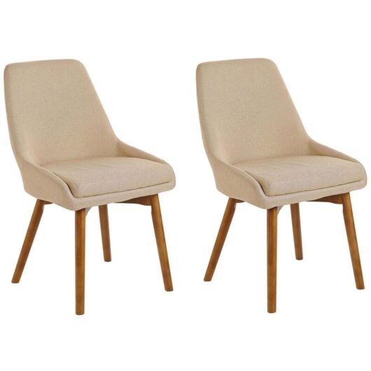 Beliani - Set of 2 Fabric Dining Chairs Beige Polyester Solid Wood Dark Tone Legs Melfort