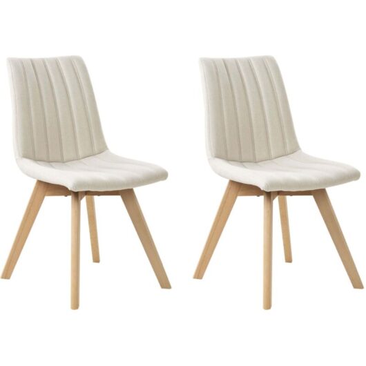 Beliani - Set of 2 Fabric Dining Chairs Polyester Light Solid Wood Legs Off-White Calgary