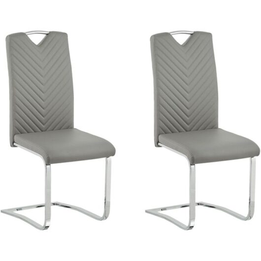 Beliani - Set of 2 Faux Leather Cantilever Dining Chairs Light Grey Picknes
