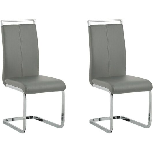 Beliani - Set of 2 Faux Leather Grey Cantilever Dining Chairs Greedin