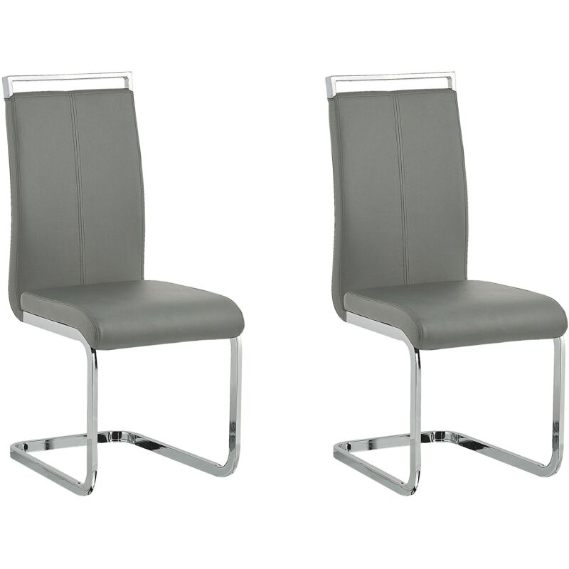 Beliani - Set of 2 Faux Leather Grey Cantilever Dining Chairs Greedin