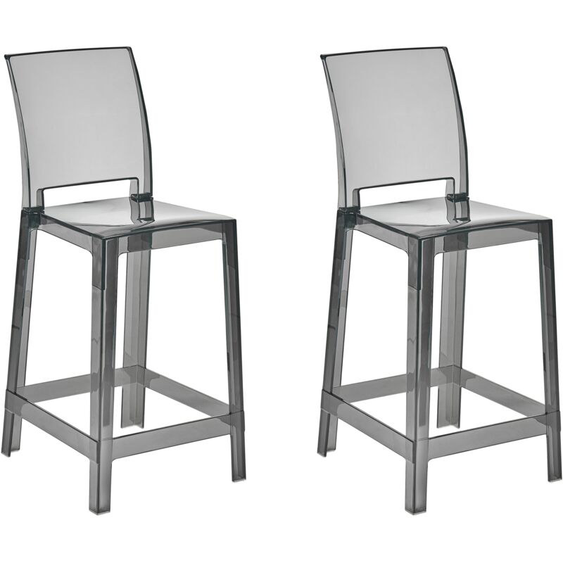 Beliani - Set of 2 Modern Bar Stools Transparent Black Plastic Kitchen Chairs Wellington