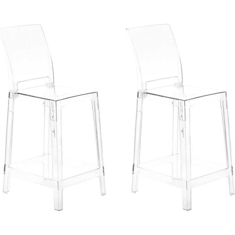 Beliani - Set of 2 Modern Bar Stools Transparent Plastic Kitchen Chairs Wellington