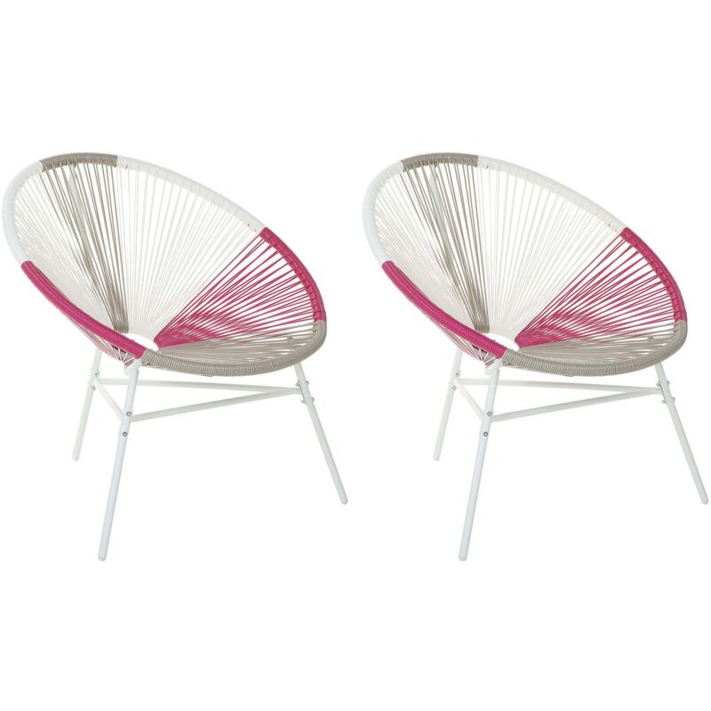Beliani - Set of 2 Modern Chairs Round Multicolour Pink Rattan Steel Living Room Acapulco