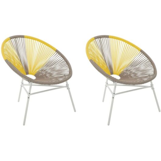 Beliani - Set of 2 Modern Chairs Round Taupe Yellow Rattan Steel Living Room Acapulco