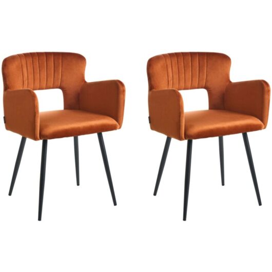 Beliani - Set of 2 Modern Dining Chairs Velvet Seat with Armrests Tufted Orange Sanilac