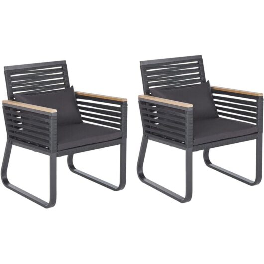 Beliani - Set of 2 Modern Outdoor Garden Dining Chairs Black Metal Polyester Set Pad Canetto