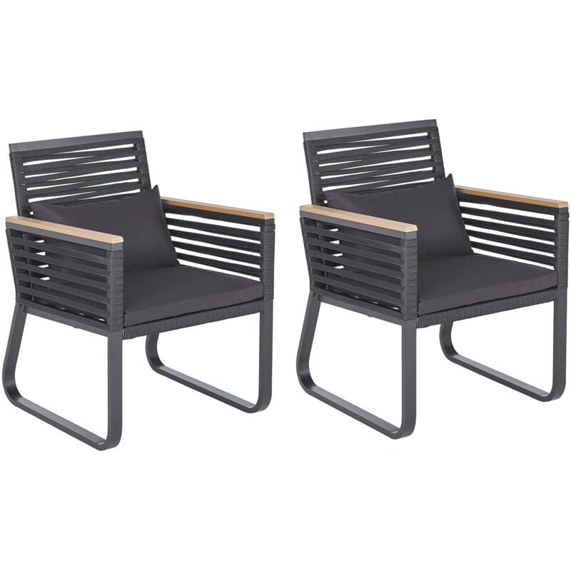 Beliani - Set of 2 Modern Outdoor Garden Dining Chairs Black Metal Polyester Set Pad Canetto