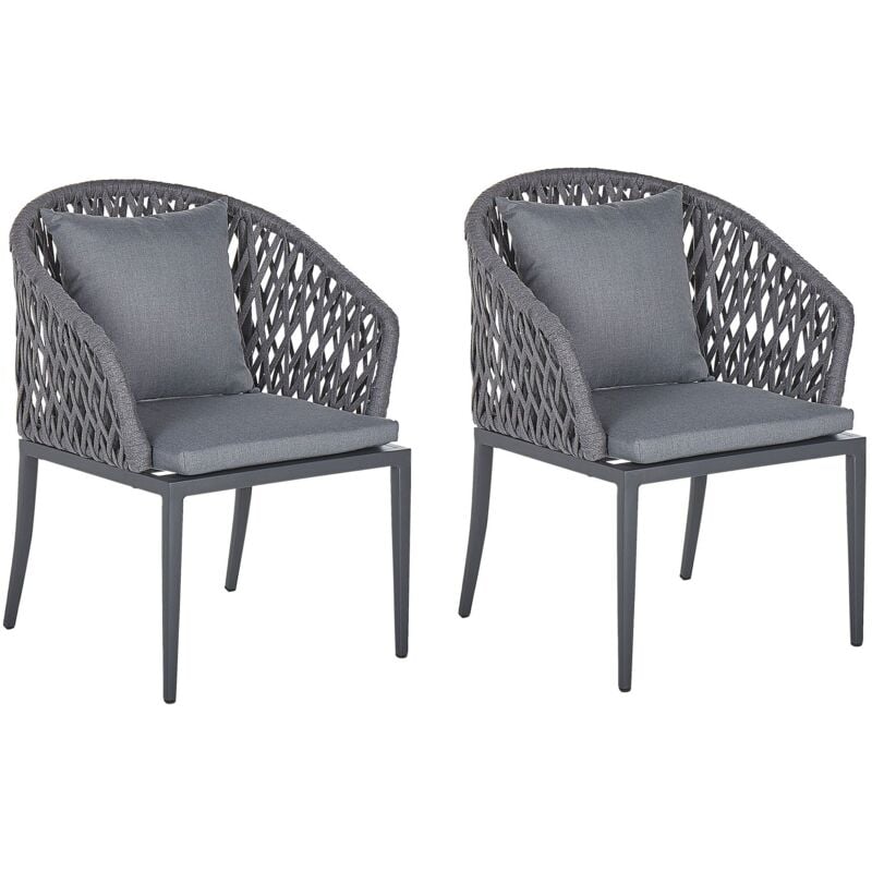 Beliani - Set of 2 Modern Outdoor Garden Dining Chairs Cushions Aluminium Grey Lipari