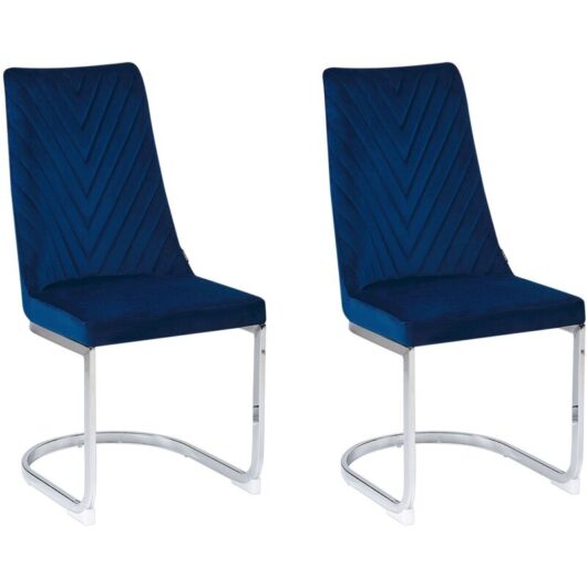 Beliani - Set of 2 Velvet Dining Chairs Armless High Back Cantilever Chairs Blue Altoona