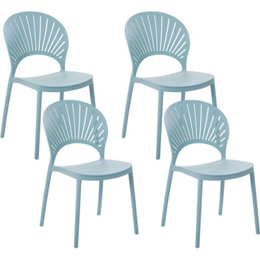 Beliani - Set of 4 Plastic Dining Chairs Indoor Outdoor Stacking Side Chairs Blue Ostia