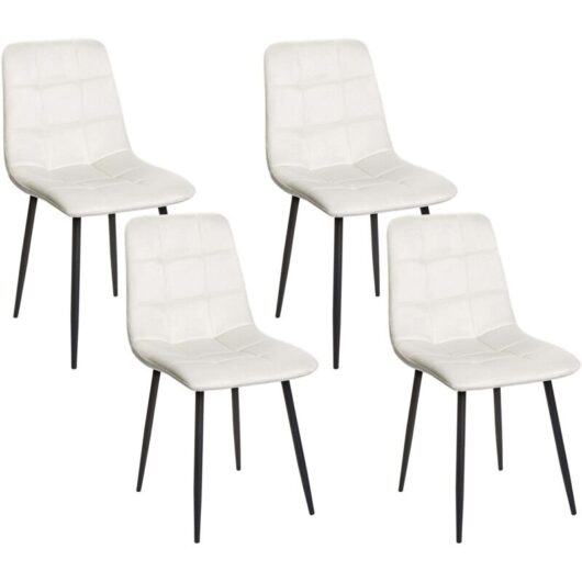 Beliani - Set of 4 Velvet Dining Chairs Dining Room Iron Legs Modern Style Off-White Powell