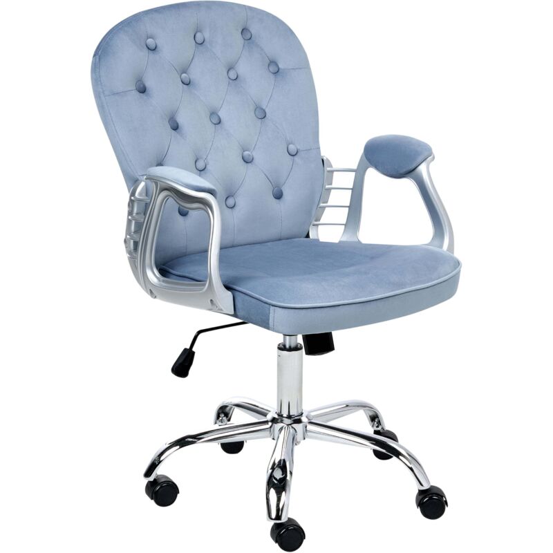 Beliani - Velvet Office Chair Swivel Adjustable Buttoned Backrest Light Blue Princess