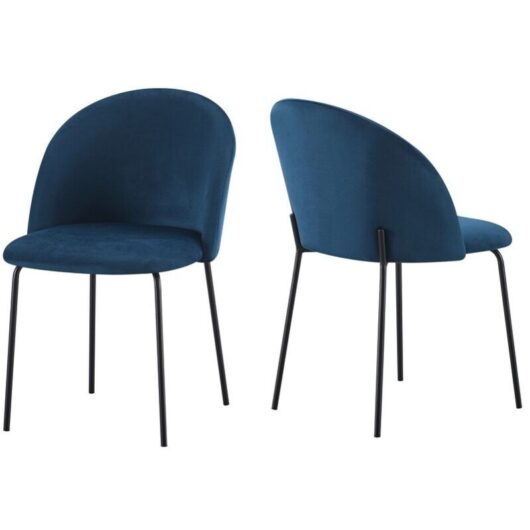 Boston Indoor Dining Chair (Pack of 4) - L57 x W52 x H80 cm - Sapphire Blue Velvet