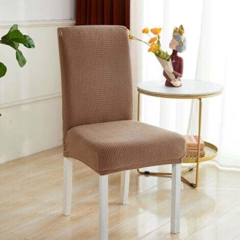 (Brown) 6-piece stretch chair cover set, dining room chair protector, washable