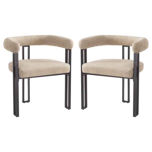 Bruges Fabric Dining Chair In Pair - Oatmeal