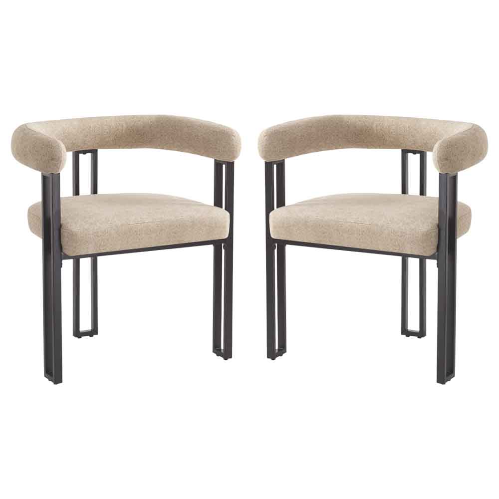 Bruges Fabric Dining Chair In Pair - Oatmeal