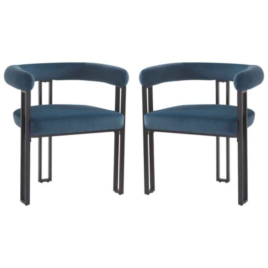 Bruges Valvet Dining Chair In Pair - Blue
