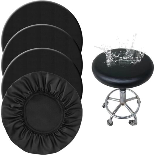 CCYKXA 4-Piece PU Swivel Work Stool Cover, 30-36cm Waterproof Leather Rolling Stool Covers, High Elasticity Black Stool Cover, for Beauty Salon,