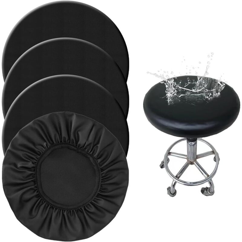 CCYKXA 4-Piece PU Swivel Work Stool Cover, 30-36cm Waterproof Leather Rolling Stool Covers, High Elasticity Black Stool Cover, for Beauty Salon,